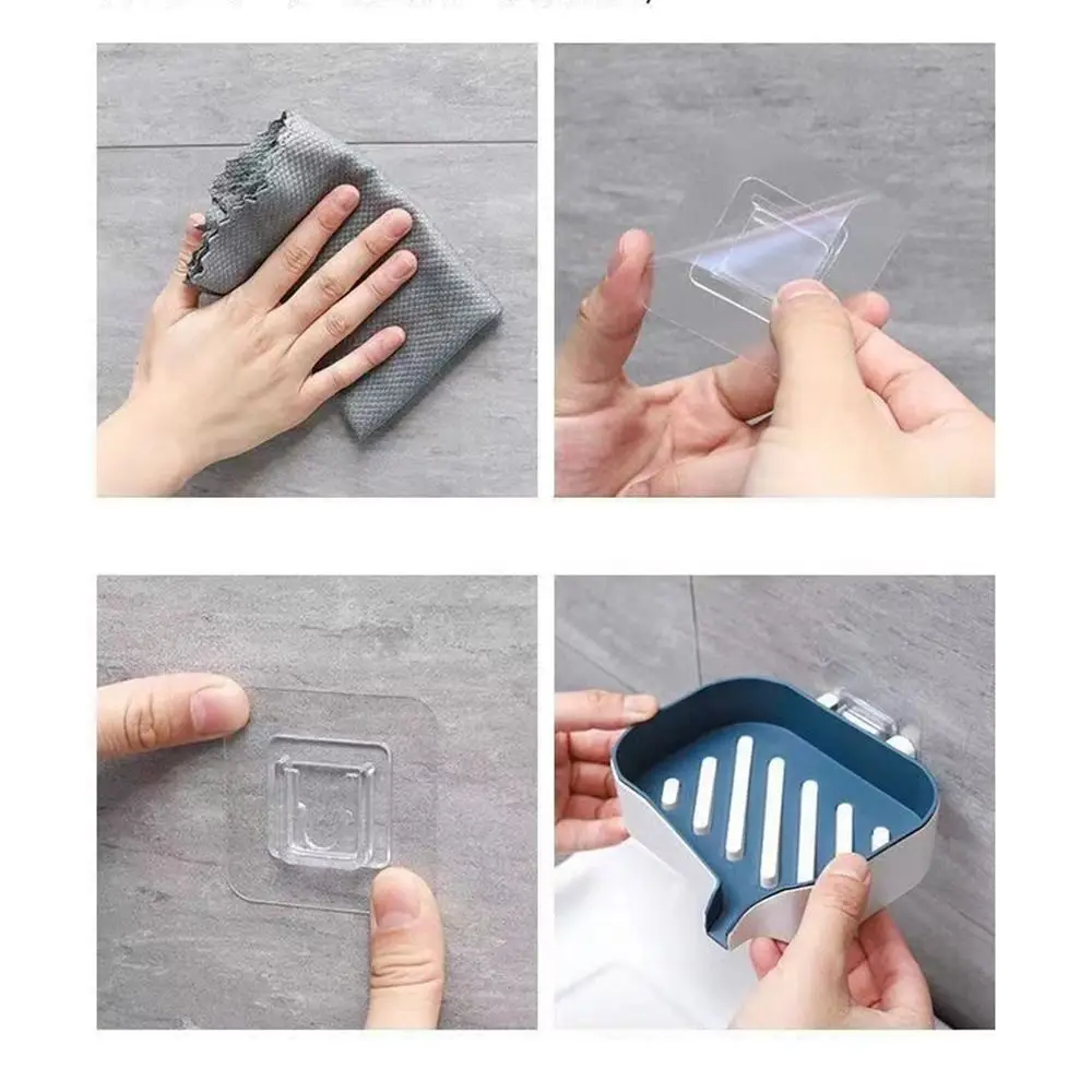 Plastic Double Layer Soap Holder Punch-Free Wall-mounted Drain Soap Dish Holder Removable Self Adhesive Soap Box Kitchen 2