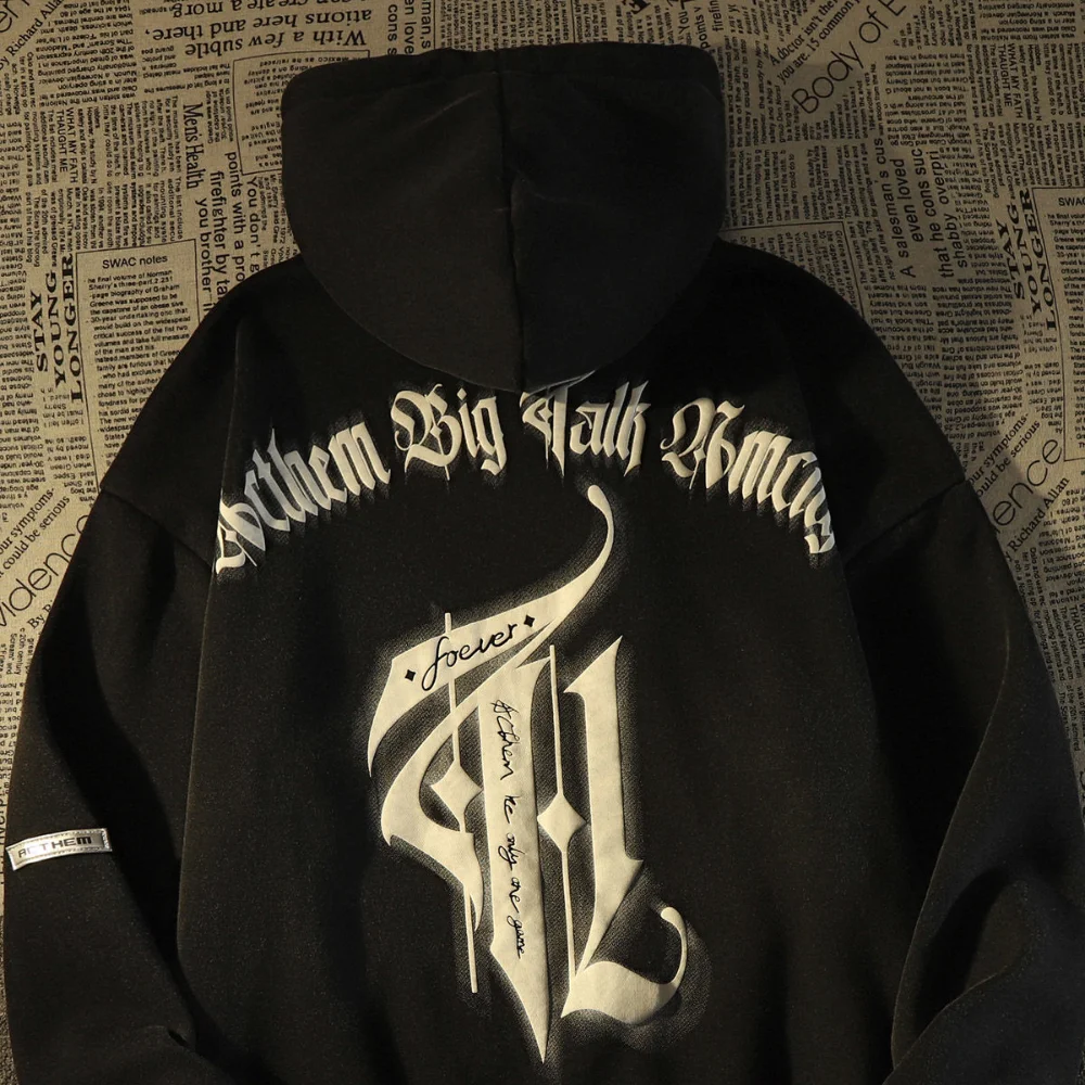 

Original Harajuku Brand Letter Goth Hoodie Mens Oversized Sweatshirt Hip Hop Streetwear Warm Fleece Winter Pullover Loose Casual