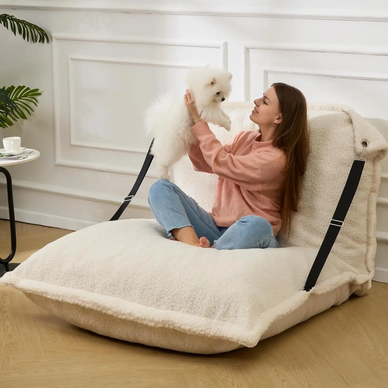 Giant Bean Bag Chair, Bean Bag Sofa with Adjustable Backrest, Bed with Filling and Detachable Sherpa Cover, La