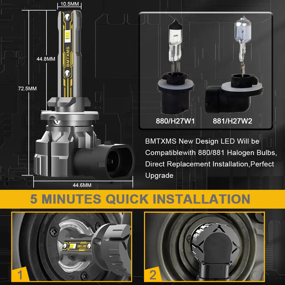 LED Car Lights 2Pcs H27W/2 881 LED Bulbs Fog Light for Cars High Light Sourse CSP Yellow White H27W H27 Led 12V DRL