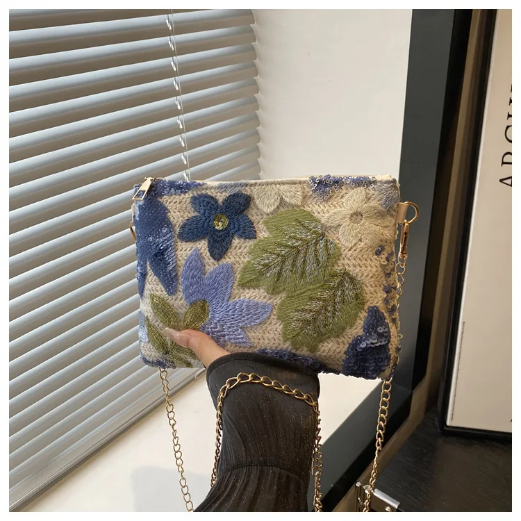 Fashion Sequin Leaf Crossbody Shoulder Bags For Women, Chain Strap Handbags Ladies Clutch Bag For Daily Used, Travel