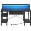 Computer Desk with LED Lights & Power Outlets, 54” Gaming Desk with Storage Shelves, Home Office Desk with Keyboard Tr 3