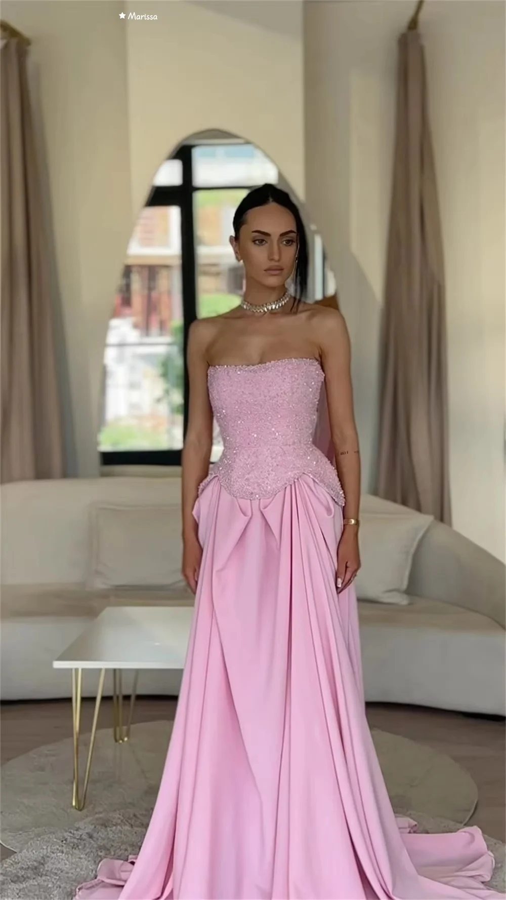 white christmas dresses Pink Lace Applique Cheap Prom Dresses 2024 Halter Neck Beaded Waist 24295