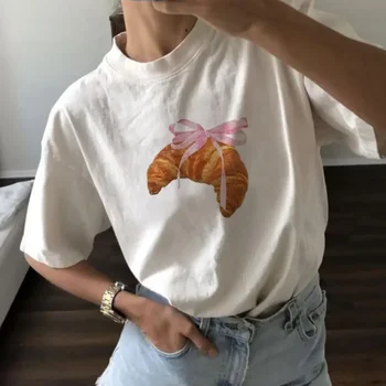 Fashion American Ins Personality Simple Printed T-shirt in Summer Y2K Pink Bread Cute Women's Style Clothing Half-sleeved Top 1