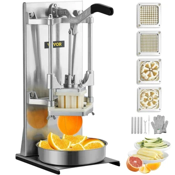 SucceBuy Commercial French Fry Cutter with 4 Replacement Blades Lemon Potato Cutter for French Fries with Extended Handle 1