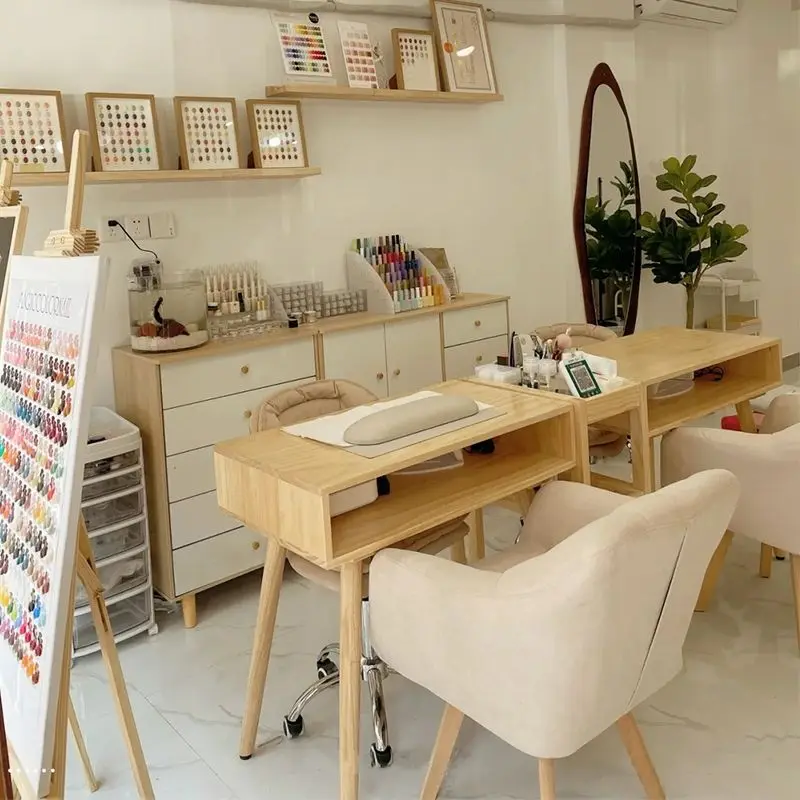Designer Manicure Table Wooden Professional Beauty Vanity Nailtech Desk Station Modern Schminktisch Nail Bar Furniture CY50NT