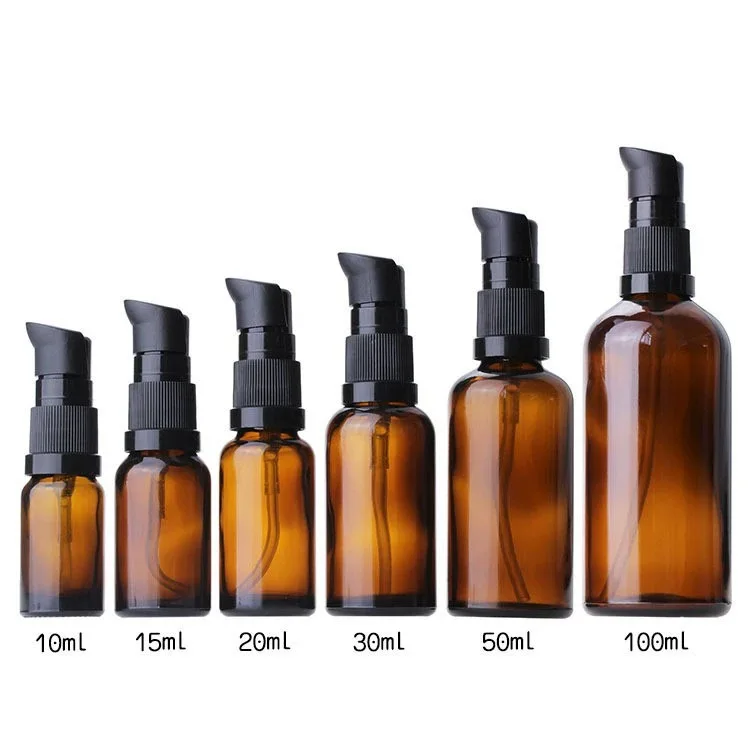 5X 5/10/15/20/30/50/100ml Amber Glass Spray Bottle Lotion Pump Liquid Sprayer Dropper Fine Mist Refillable Bottles Perfume Jars