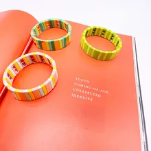 

Boho Style Fashion Ladies Enamel Bracelet Macarons Color Matching Rectangular Rectangular Elastic Bracelet Bangle Ladies Jewelry