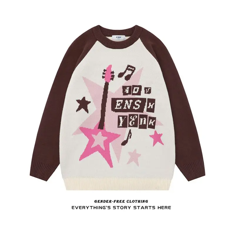 

American Vintage Star Guitar Sweaters Women's 2023 New Loose Trend knitted sweater men harajuku sweater goth y2k pullover