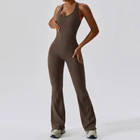 Flared Jumpsuit Women 2025 Fitness Gym Overalls for Women Sportswear Monos Largos Mujer Yoga Tracksuit Brown Khaki White Blue - Image 2