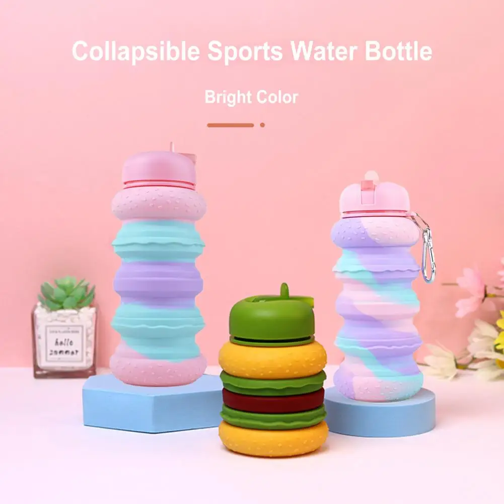 

600ml Water Bottle Vibration Damping Foldable Drop-resistant Silicone Kids Creative Hamburg Drinking Kettle Outdoor Sports