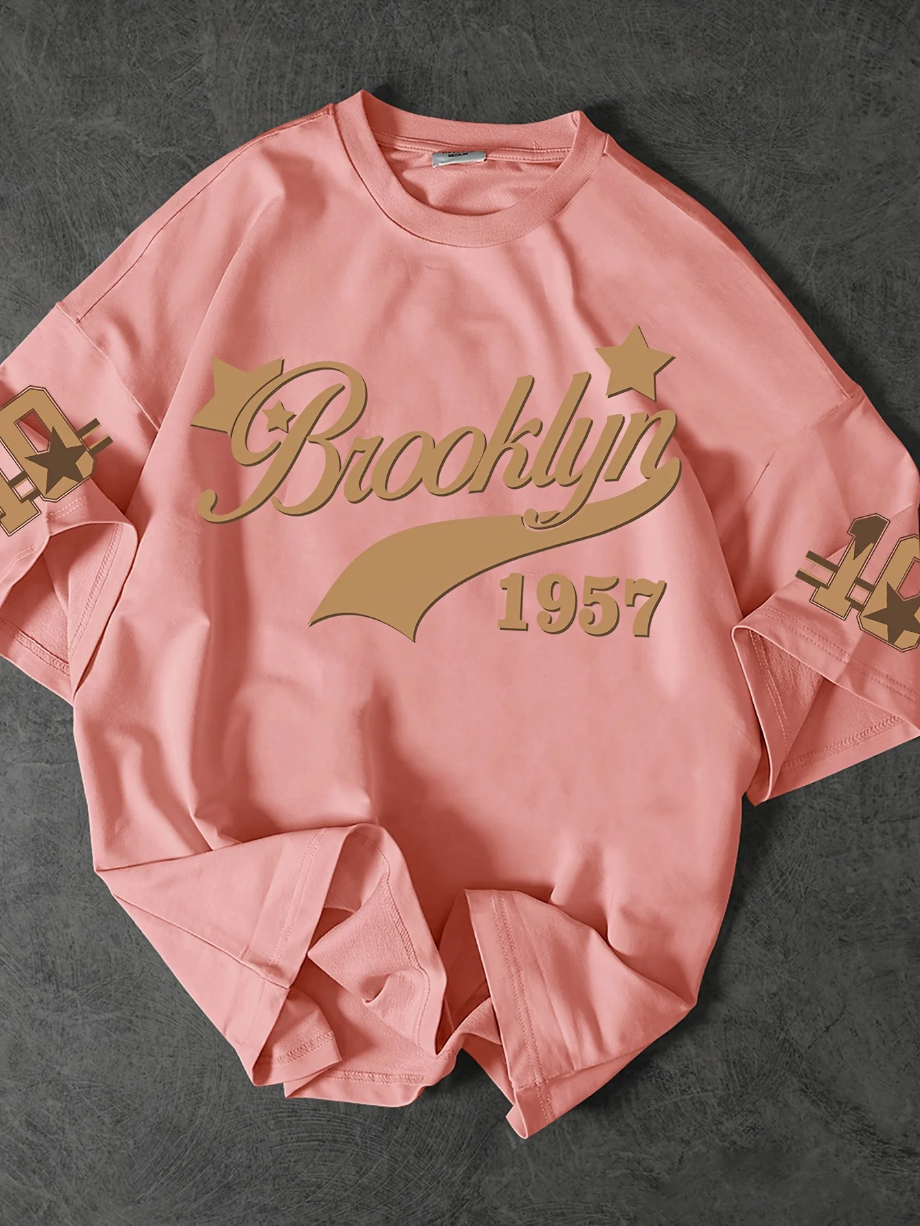 세련된 남성 여름 1957 편지 인쇄 통기성 라운드 넥 티셔츠 야외 도시 캐주얼 탑