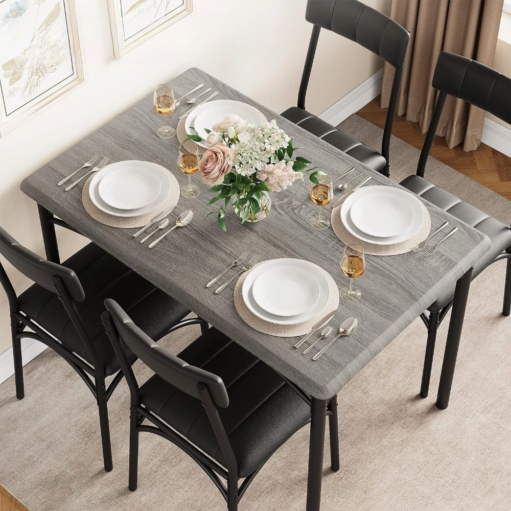 

Rectangular Dining Room Table Set With 4 Upholstered Chairs Wooden Dinning Table 5 Piece Kitchen Luxury Modern Furniture Home