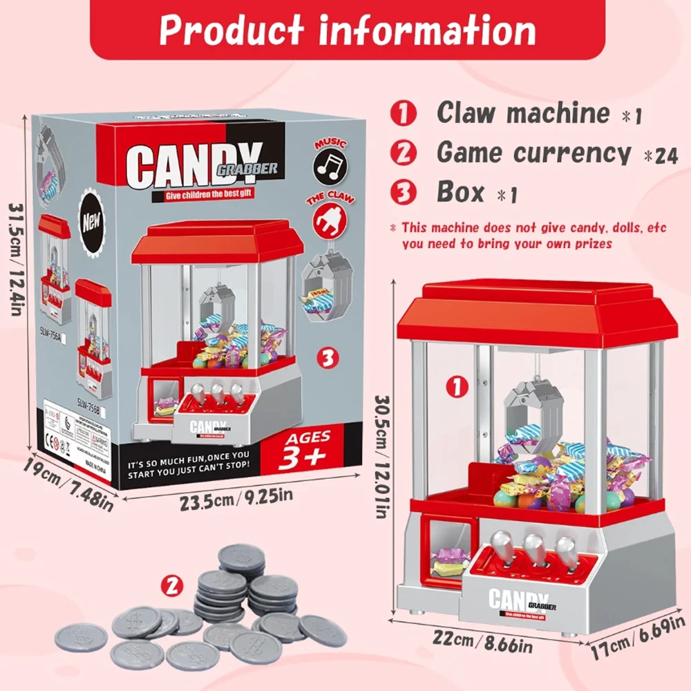 Portable Plush Grabber Arcade Machine Coin Operated Arcade Claw Machine Party Supplies Battery Powered Entertainment for Kids 2