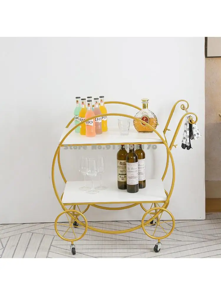 Nordic double-layer storage trolley flower rack shelf commercial wine dessert cart tea water cart restaurant mobile dining