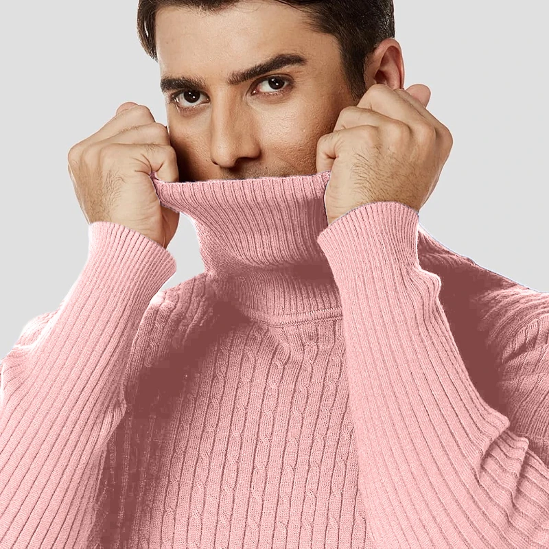 Animal Game Autumn Mens Knitted Turtleneck Sweater Slim Fit Long Sleeve Outdoor Pullover for Men Solid Trend Men Streetwear