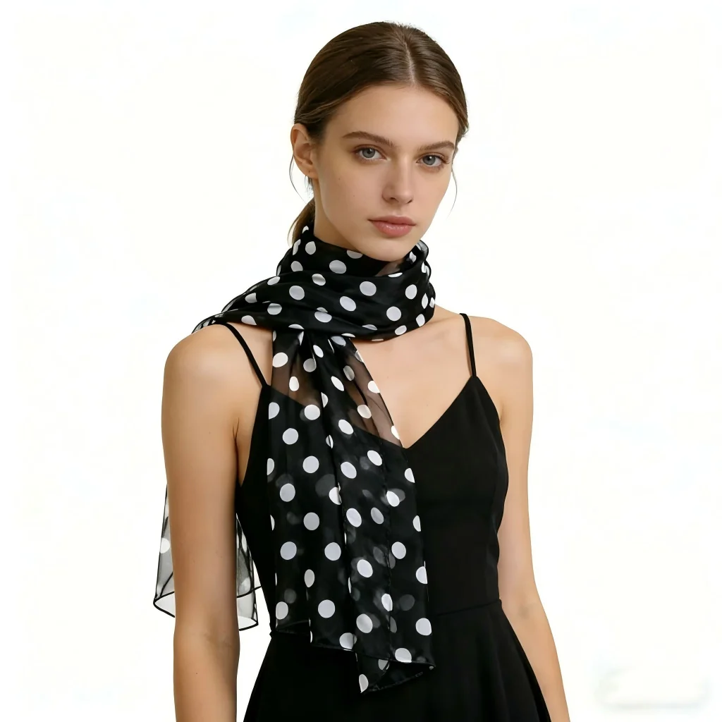 Damen-Georgette-Schal mit Polka Dots, 160x50cm - Leichter Chiffon-Schal für Frühling/Sommer-Mode, Sonnenschutz, Strand & Reisen