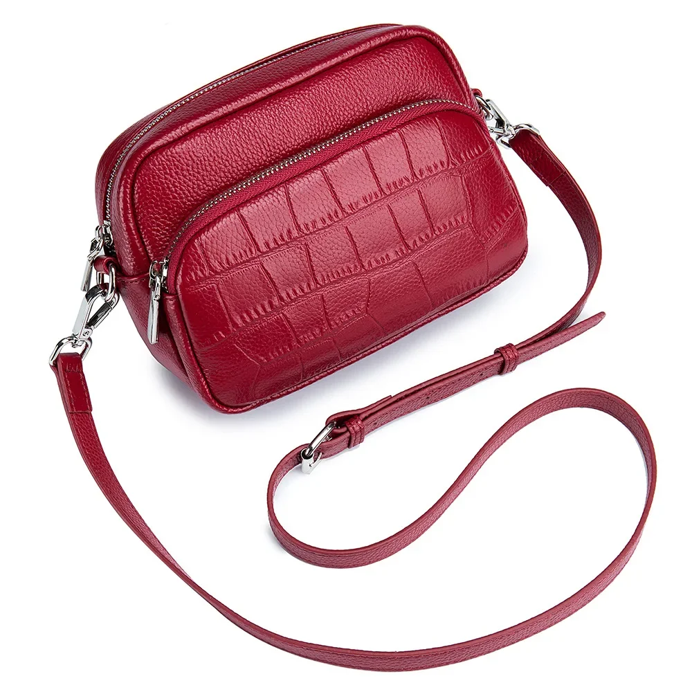 Stylish Shoulder Crossbody Bag for Women with Genuine Cow Leather and Crocodile Texture Small Square Handbag