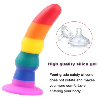 Rainbow Silicone Dildos Anal Plug Realistic Dildo Suction Cup Dildo Sex Toys for Women Lesbian Masturbators Penis tools 2