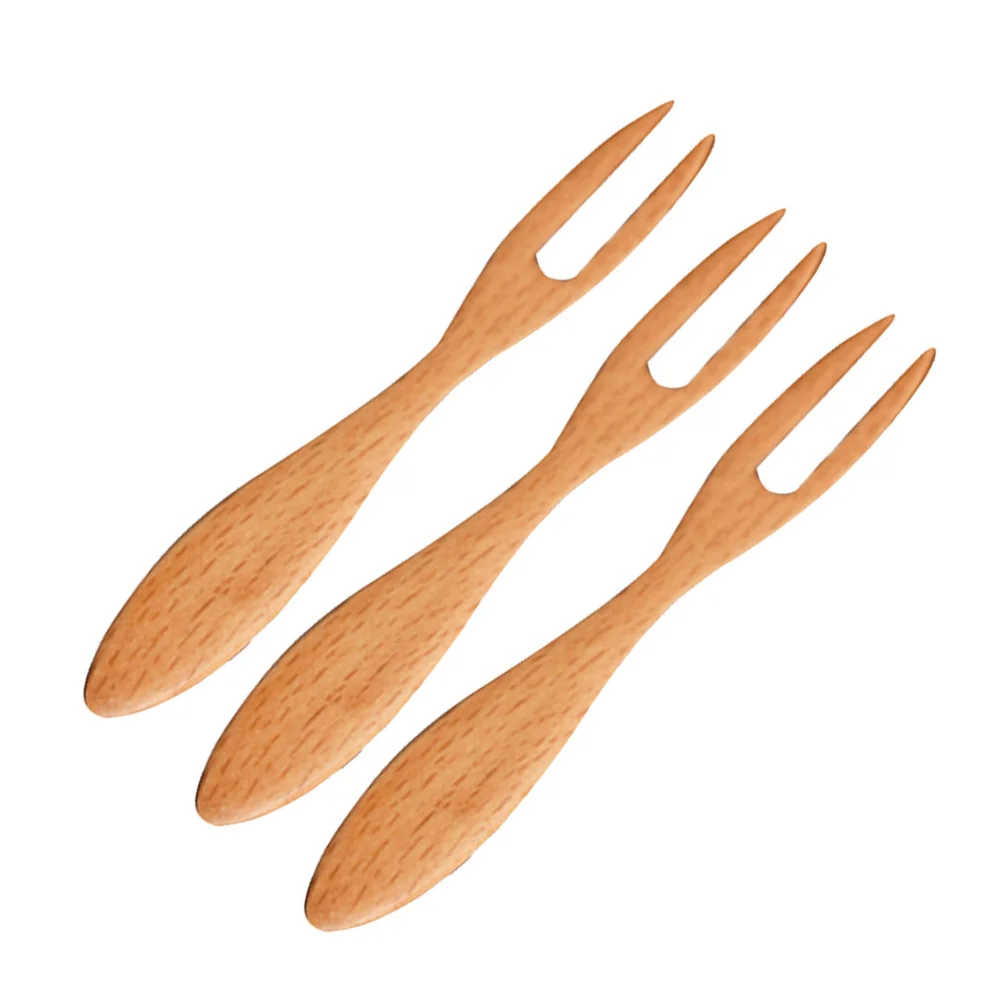 3Pcs Wooden Fruit Forks Beech Eco Friendly Lightweight Smooth Surface Dessert Picks Cake Forks for Fruit Snacks Cakes