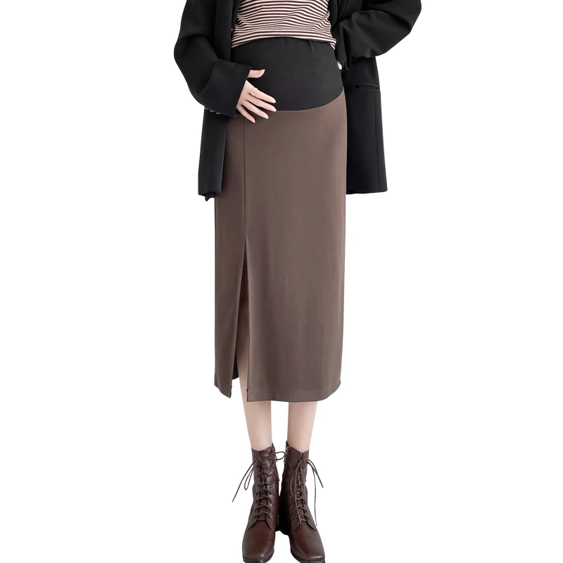 1105# Autumn Winter Cotton Knitted Maternity Skirts Side Splits Stretch Bottoms Clothes for Pregnant Women Slim Pregnancy Pencil