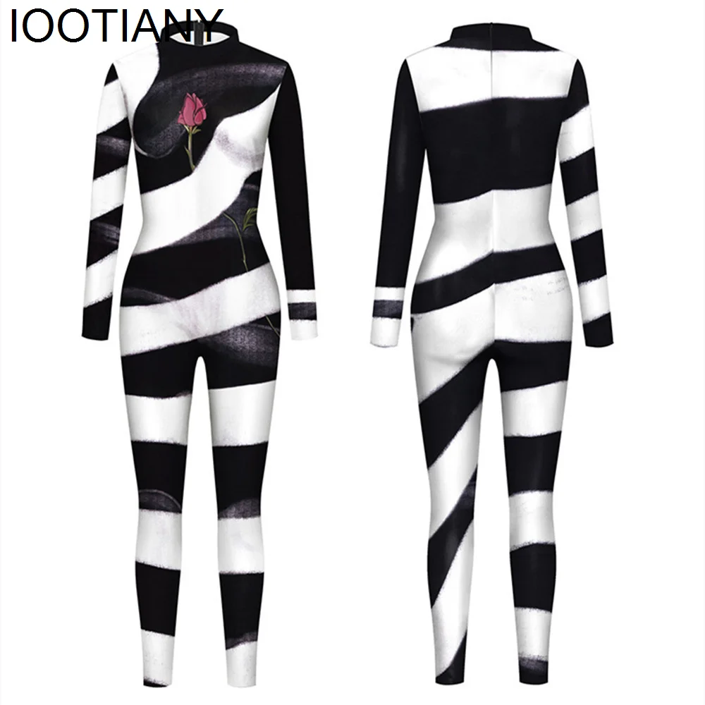 

Комбинезон в полоску с длинным рукавом и принтом роз