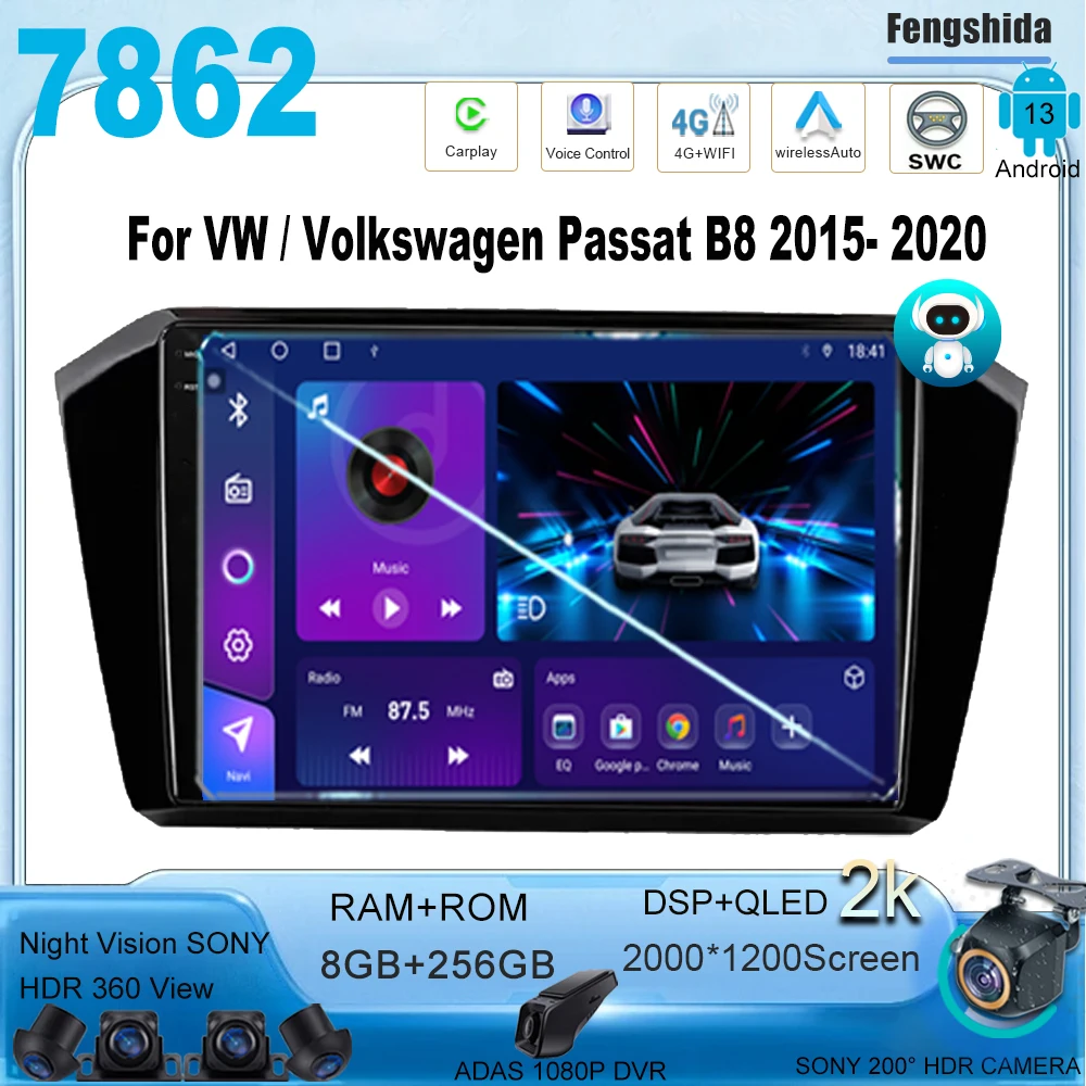 

Android 13 Car Radio For VW / Volkswagen Passat B8 2015- 2020 Autoradio GPS Multimedia Wireless Carplay 7862CPU Screen No 2 Din