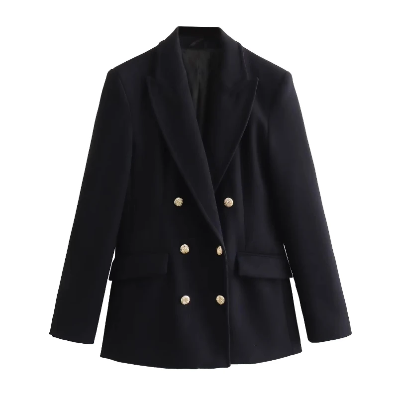 

2023 Women's Autumn and Winter New Style Lapel Long Sleeve Double Breasted Slim Fit Versatile Double Pocket Blazer