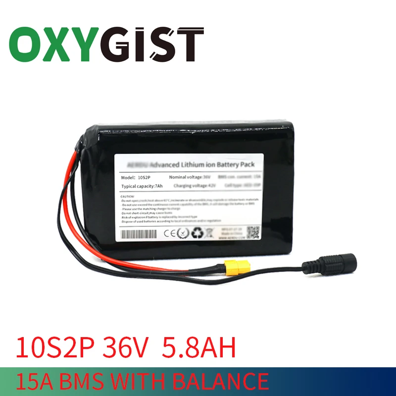 

OXYGIST 36V 10S2P 5.8Ah 450Watt 18650 li-ion Battery Pack 42V Electric Scooter unicycle Ebike 15A BMS m365 pro Extend range