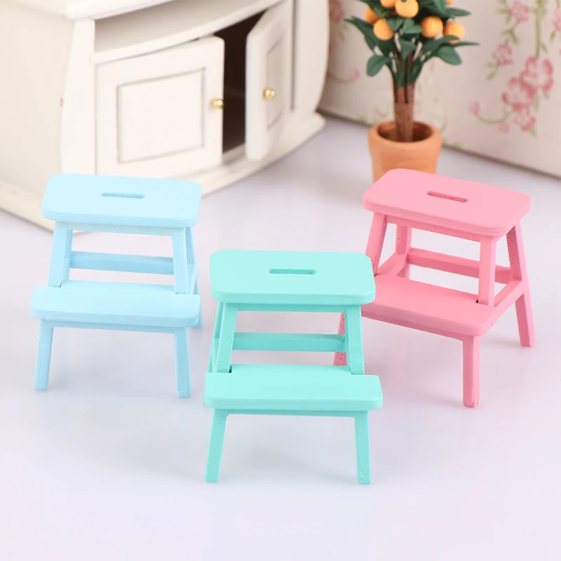 

1:12 Dollhouse Miniature Wooden Step Stool Footstool Chair Furniture Model Decor Toy Dollhouse Decor Doll House Accessories Toys