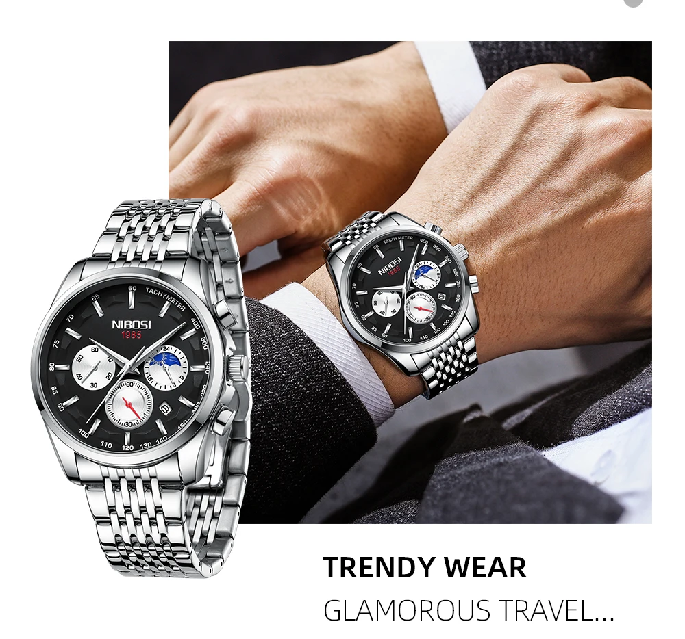 NIBOSI 2022 Relogio Masculino Fashion Brand Luxury Mens Watches Stainless Steel Waterproof Sports Quartz Men Watch For Gift Box