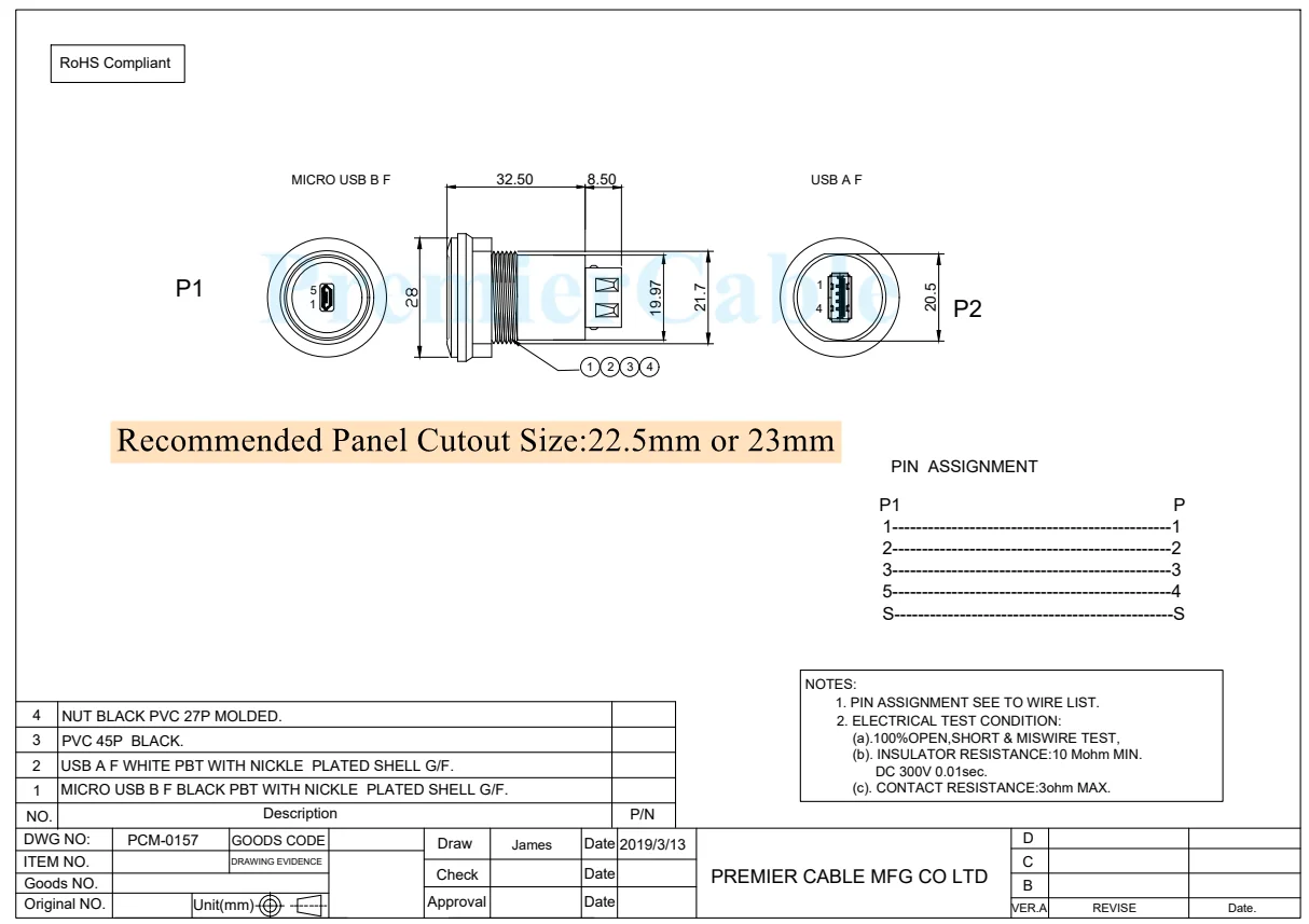 Micro-USB-zu-USB 2.0-Konverter, Micro-USB-Buchse auf Typ A-Buchse, Adapter, Micro-USB-Buchse auf USB-A-Stecker, runder Adapter für Schalttafelmontage – Detail 8