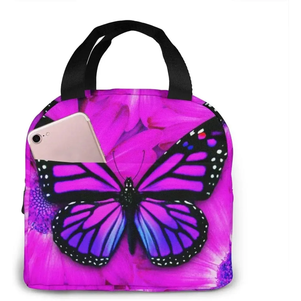 

Purple Butterfly Insulated Lunch Bag Leakproof Cooler Lunch Box for Women Reusable Thermal Tote Bag for Work School Picnic Beach