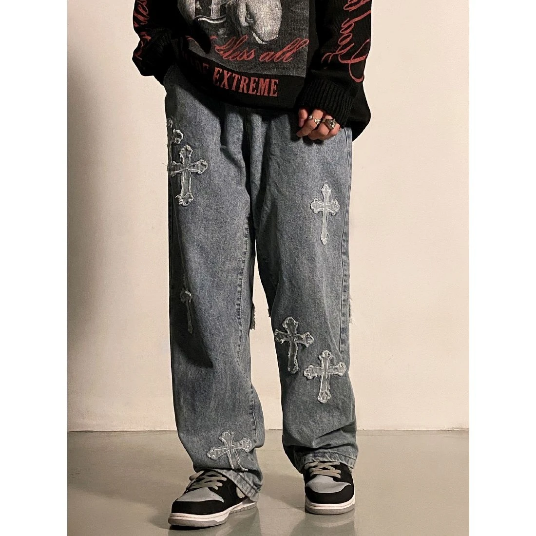 Trousers | Jeans - High Street Retro Jeans Mens Fashion Brand Hip Hop  Straight Loose - Aliexpress