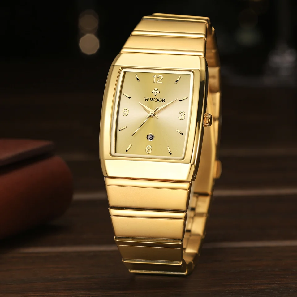 WWOOR orologio da uomo in acciaio inossidabile dorato