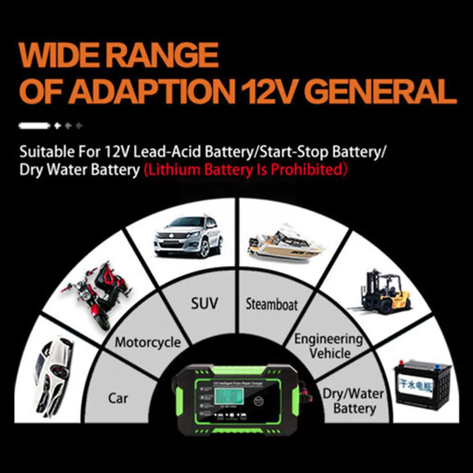 Car Motorcycle Battery Charger Portable Car Battery Auto Booster 12V Pack Charging Smart LCD Display Digital Charge C4G9