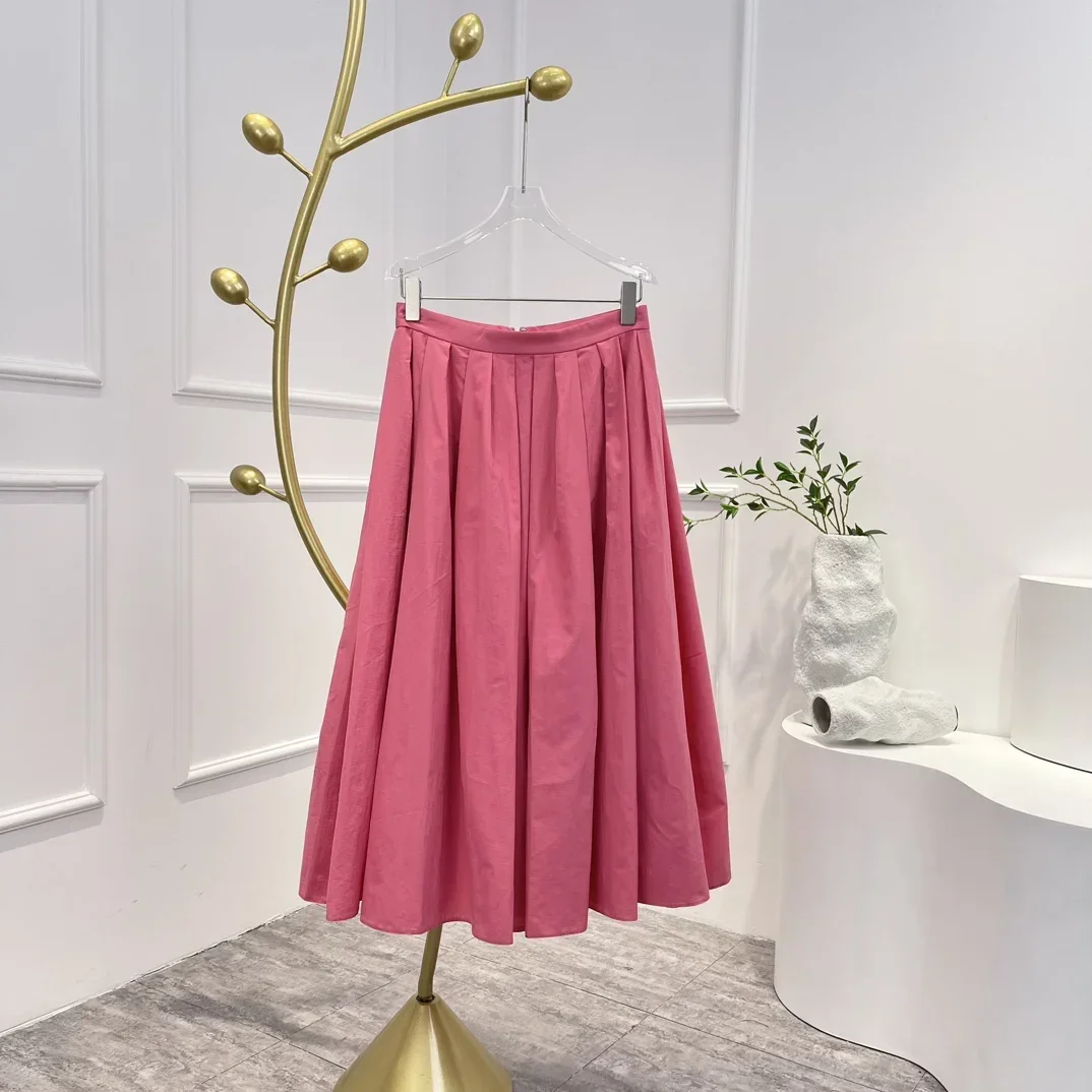 

Black Rose Red Pleated Skirt Women Flare Hem Casual Wear 2024 Spring Summer High Quality Clothes