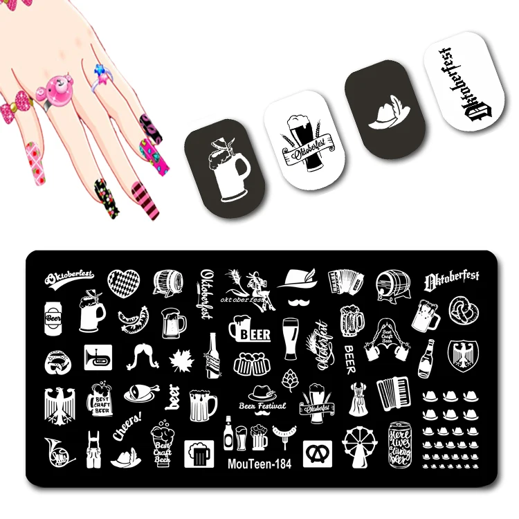 Mouteen Beer Nail Stamp Cheers Plates Nail Stamping Plates Bar Nail Stamp Templates #184
