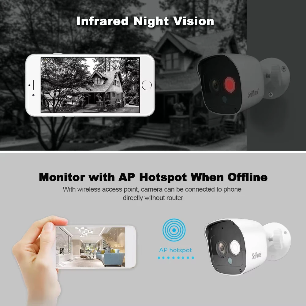 SriHome 3MP FHD camera wifi camera de surveillance security wireless camera IP66 waterproof for home AI Motion Detection SH029 6