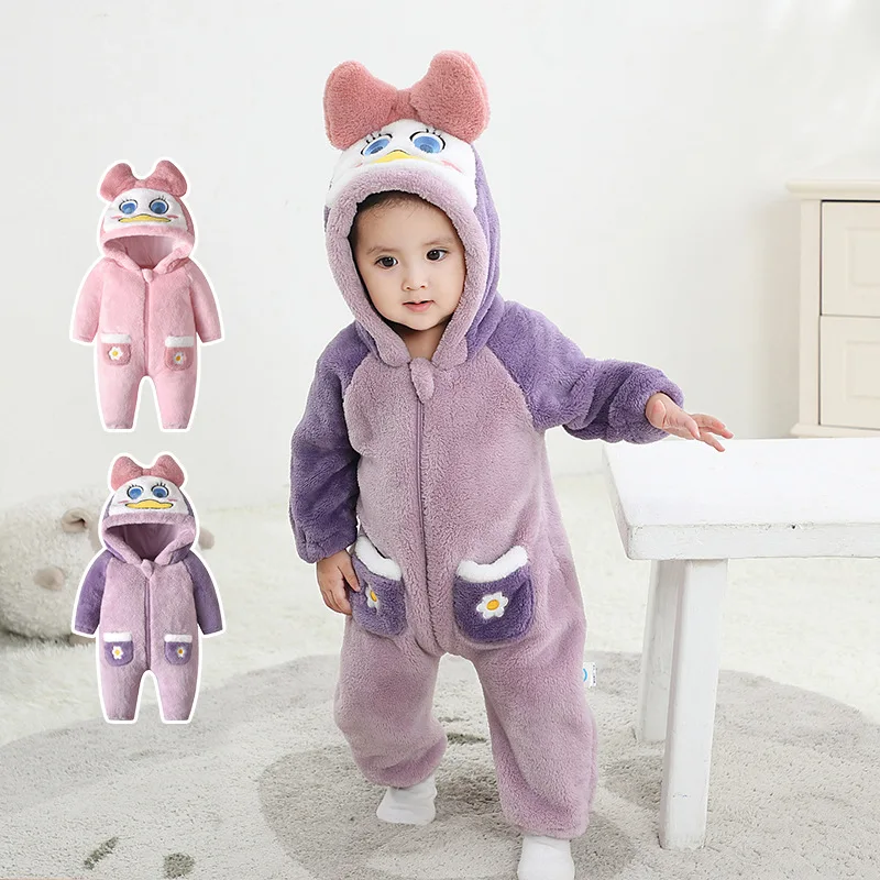 

Newborn Baby Girl Clothes Boys Romper Jumpsuit Winter Warm Cosplay Costume Outfit Cartoon Duck Hooded Overall Ropa bebe
