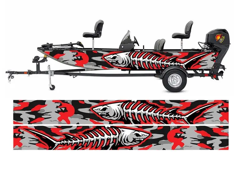 Czerwony Rekin Fishbones Abstrakcyjna Grafika Winylowa Owijka Ponton Basowy Sportowiec Przetargi Na Konsolę Do Łodzi