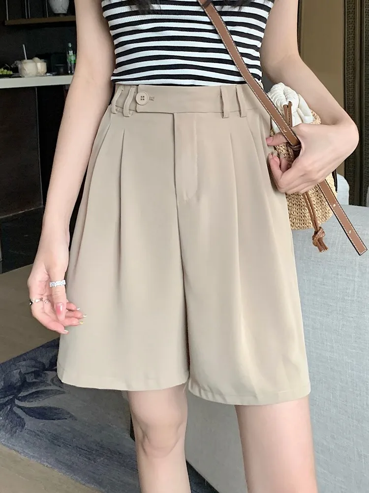 

High Waist Casual Pants Women New Arrival 2022 Summer Korean Style Solid Color All-match Ladies Elegant Knee Length Pants W1198