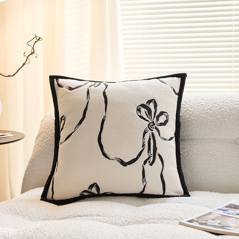 Black Bow-Line polyester cotton pillow cover