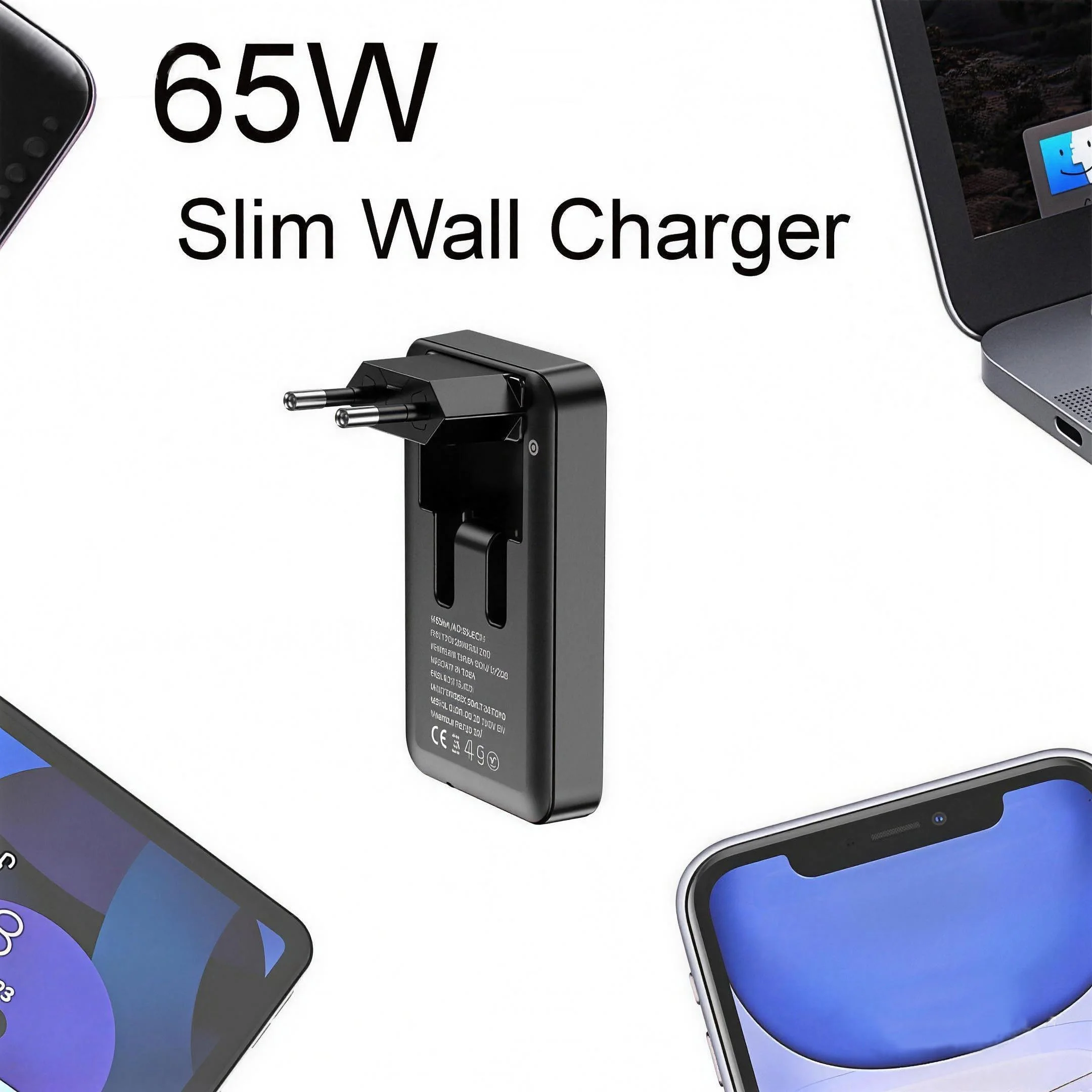 Nuevo adaptador de corriente plegable de 65W, cargador delgado de 65W con múltiples puertos, 3 puertos 2C1A, carga rápida para teléfonos, tabletas y más.