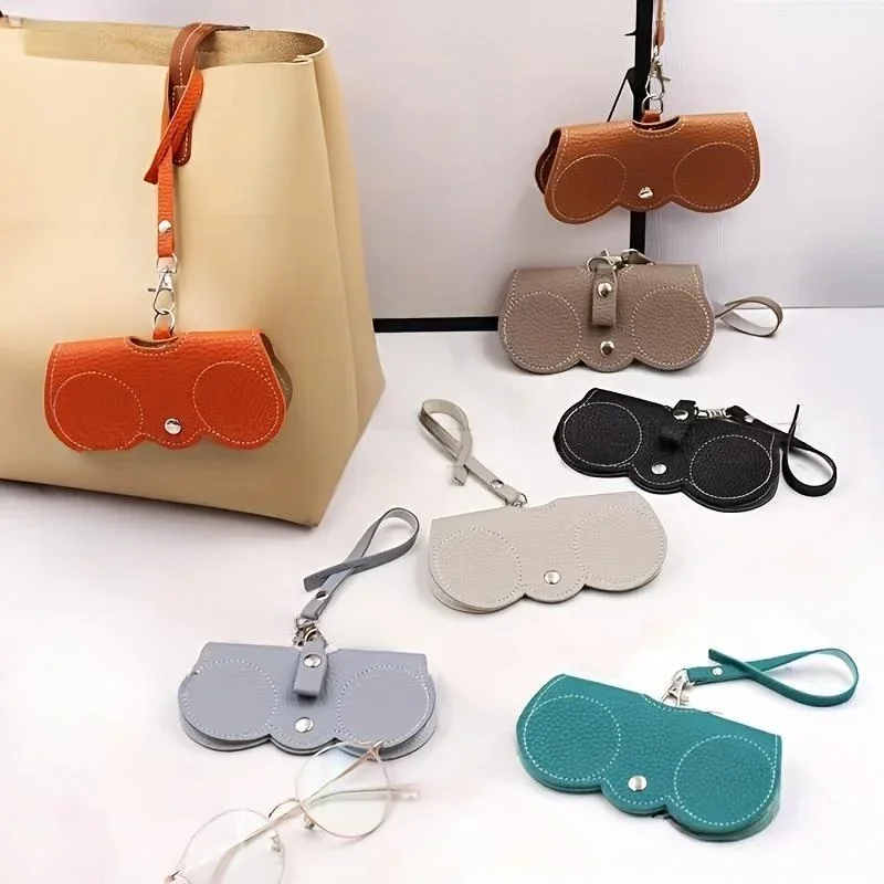 

Litchi Embossed Glasses Cover Cute Hanging PU Leather Sunglasses Reading Glasses Storage Bag Portable Travel Eyewear Holder