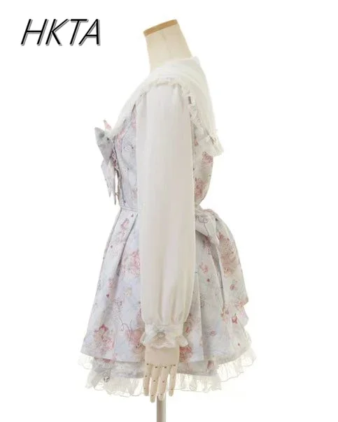 Lolita Dress Lolita Cosplay Costumes Dress Two Piece Sets Liz Dress Japanese Mine Dress Set Spring Autumn Sweet Bow Cartoon Long Sleeve Lolita Shirt Shorts Two-piece Set Women