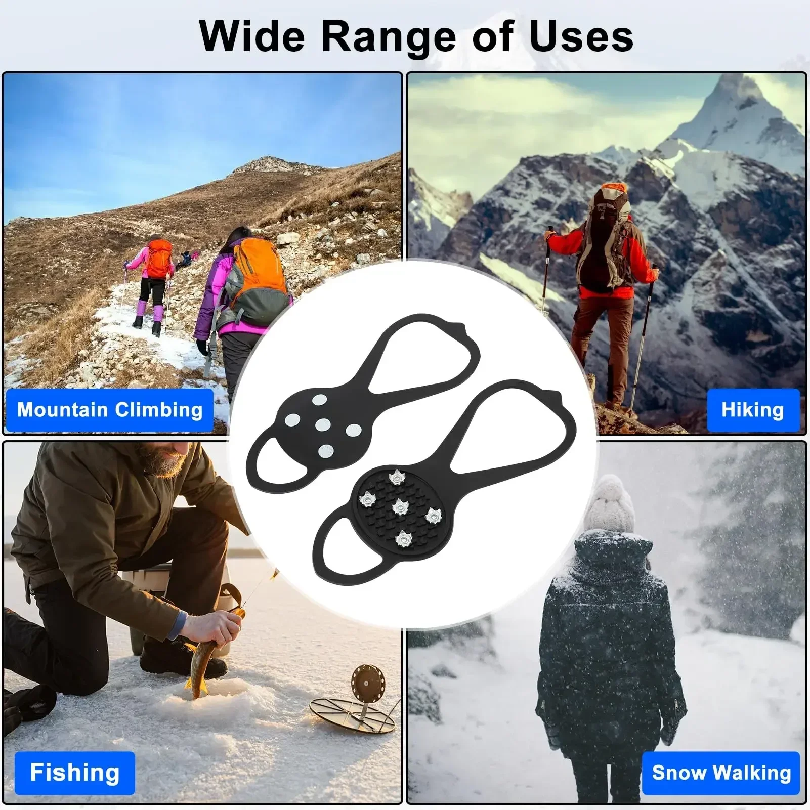 Anti Slip Ice Gripper 5 Teeth Spike for Winter Shoes Outdoor Hiking Mountain Climbing Snow Crampons Anti-slip Shoe Covers
