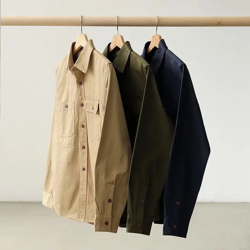 

Vintage overalls long sleeves loose casual personality men's shirt jacket