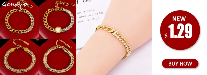GANPUP 316L Edelstahl Glänzende Zirkonia Mond Stern Armband Armreif Für Frauen Wasserdicht Schmuck Handgelenk Kette Urlaub Geschenk – Detail 2