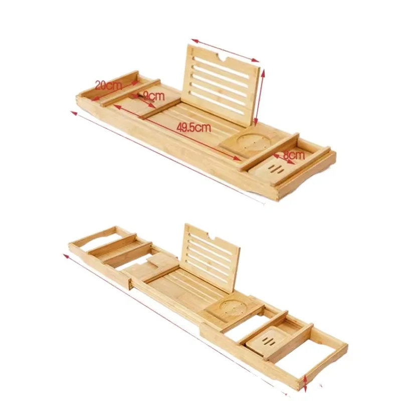 Adjustable Bamboo Bathtub Caddy Non-Slip Extendable Tray for Hotel/Bathroom/Wooden Bucket Spa-Grade Waterproof Organizer